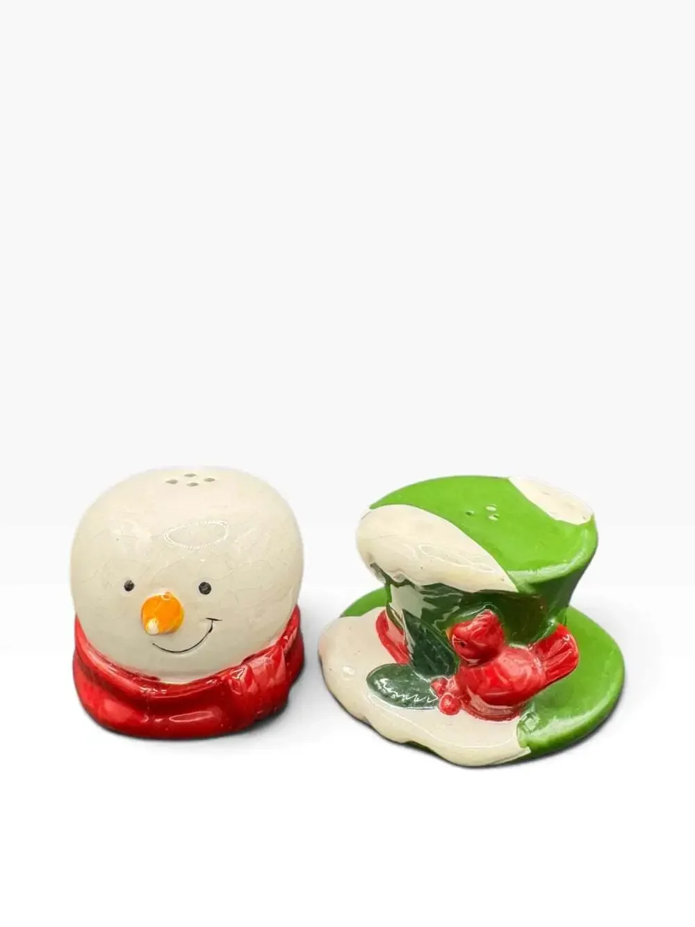 Essential Home Snowman Salt Pepper Shakers Christmas Head and Hat Ceramic